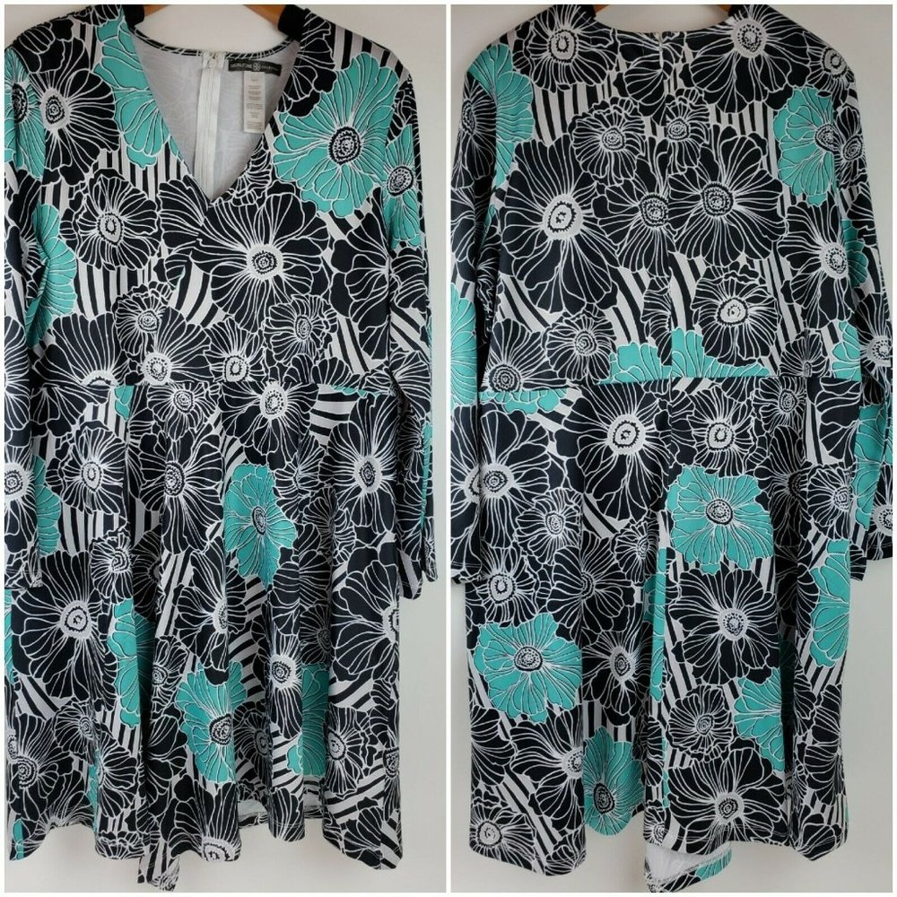 Signature Collection Women's Extra Large (XL,1X) 3/4 Sleeve Dress Vibrant Colors